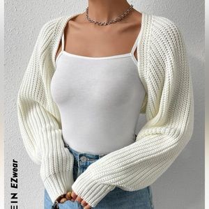 SHEIN Ribbed Knit Raglan Sleeve Shrug Crop Cardigan Without Cami Top